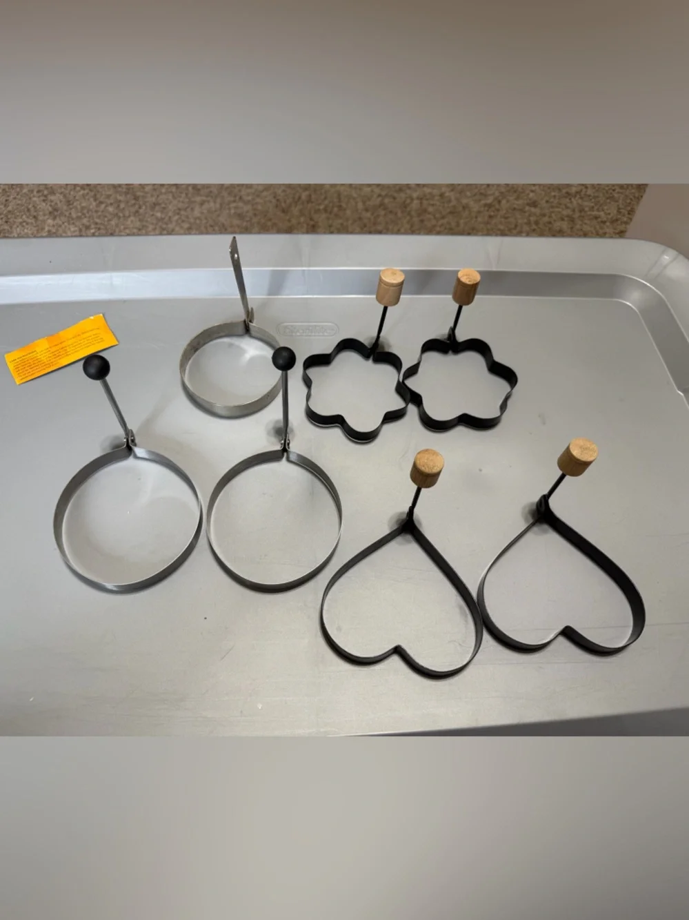 Black Nonstick Pancake and Egg‎ Ring Set with Wooden Handles lot of 7